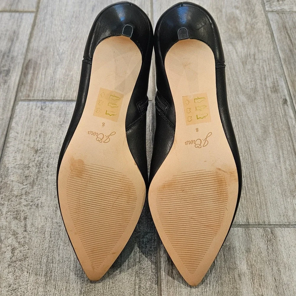 J.Crew Ankle Boots Size 8 Black Leather Kitten Heel Pointed Toe Office Bootie